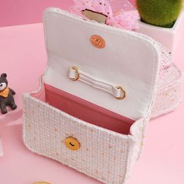 2023 New Kids Linen Crossbody Bags for Baby Girls Princess Bowknot Purses and Handbags Cute Toddle Pearl Clutch Bag