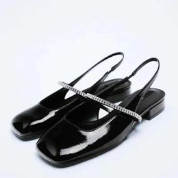 Dress Shoes Patent Leather High Heels Women Fashion Squared Toe Ankle Sandals Ladies Block Heel Black Office Lady Mary Janes Pumps H240527 9BZ2