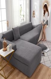 Plush L Shaped Sectional Sofa Covers for Living Room Velvet Elastic Furniture Couch Slipcover Set Spandex Slipcover Couch Cover LJ5841436