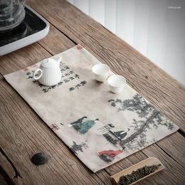 Tea Napkins 49x29 Chinese Style High-Grade Cotton Linen Fabric Table Mat Printing Zen Waterproof Runner Dry Pour Towel