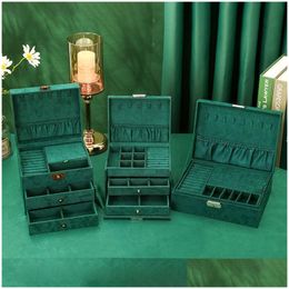 Jewellery Boxes We 3Styles Green Veet Flannel Storage Box With Retro Lock Organiser Earring Necklace Display For Women Gifts Drop Deli Dhmah