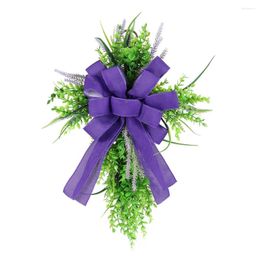 Decorative Flowers Cross Purple Bow Wreath Fake Flower And Leaf Welcome Card Gift Spring Door Decoration Easter Home Supplies