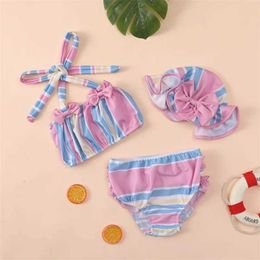 Two-Pieces Two-Pieces 3 pieces of childrens swimsuit dot/striped printed bikini set with hat suitable for little girls in summer beach swimming swimsuits WX5.22