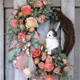 Decorative Flowers Easter Decoration Artificial Wreath Ribbon Home Simulation Plant Party Pendant Door Holiday Gift