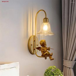 Wall Lamps French Retro Angel Glass Crystal Led Lamp Cottagecore Decor Loft Cafe Restaurant Corridor Stairs Sconce Indoor Fixtures