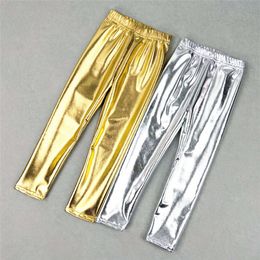 Kids Girls Leggings Shiny Gold Sier Boys Long Boys Punk Autumn Spring Pantaloni per bambini Leggins L2405