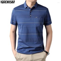 Men's Polos Men Cotton Polo Shirt Tops Short Sleeve For Summer Stripes Business Trip Smart Casual Male Fashion Clothing 00618