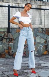 Women's Jeans Vintage Blue Ripped Women High Waist Wide Leg Straight Pants Fashion Hight Qualty Loose Streetwear Y2k Clothes 2024