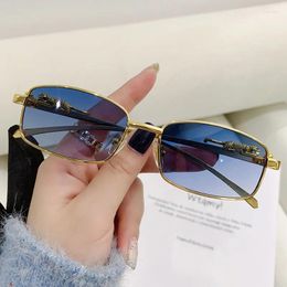 Sunglasses Fashion Small Frame Rectangle Women Retro Cheetah Decoration Clear Ocean Lens Eyewear Men Sun Glasses Shades UV400