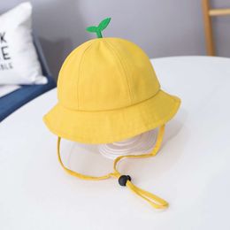 Cute Baby Bucket With Sprout Spring Summer Children Drawstring Fisherman Hat Solid Colour Boys Girls Beach Panama Sun Cap
