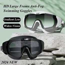 Fashion Swimming Goggles Large Frame Gradient Lens Anti fog HD Waterproof Adult Professional Silicone Swimming Glasses 240509