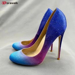 Dress Shoes Ly 12cm/10cm High Heels Cute Mary Jane Bling Shiny Diamante Plus Size46 Stilettos Round Toe Pump Silp On Bridal