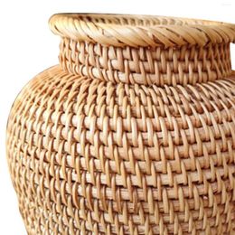 Vases Rattan Vase Flower Pot Decorative Vintage Style Storage Basket Holder Woven For El Garden Desktop Home Kitchen