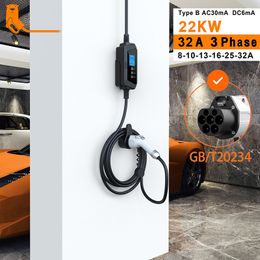 5m Cable Adjust Current for Electric Car Charging Station 22KW 32A 3Phase EV Charger GBT Plug Fast Charging Box