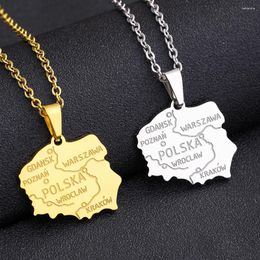 Pendant Necklaces Polska Map City Stainless Steel Poland Men Women Gold Silver Colour Country Jewellery Gift