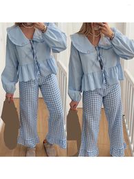 Women's Blouses Women Tie Front Babydoll Top Doll Collar Puff Sleeve Peplum Shirt Ruffle Hem Aesthetic Lace Up Blouse