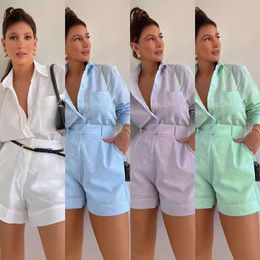 Kadınlar Suits Blazers Womens 2024 Yeni Moda Günlük Kısa Takım Uzun Kollu Gömlek Seti 9N0W