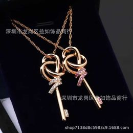 Designer's Brand New Key Series Woven Knot Necklace Womens Small Size Set with Pink Diamond Rose Gold Lock Bone Chain