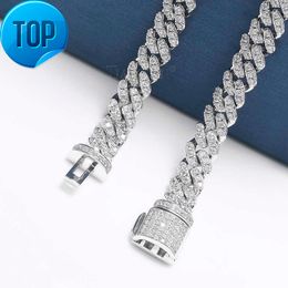 New Trendy Cuban Hip Hop Iced out Bling Cuban Link Chain 925 silver Single Row Moissanite Paved Cuban Necklace Jewellery