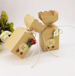 100PCS Kraft Paper PillowSquare Candy Box Rustic Wedding Favors Candy Holder Bags Wedding Party Gift Boxes with thank you tags2953532507