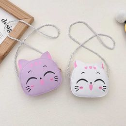 Handbags New outdoor childrens shoulder bag PU leather cartoon girl princess handbag cute cat travel baby mini coin wallet messenger bag Y240523