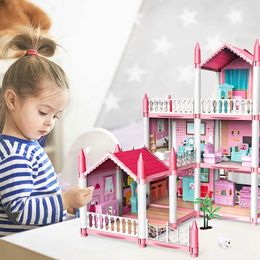 Blocks Childrens Doll House DIY Intend Games to Build Assembled Toy Sets Accessories and Furniture Girl Birthday Gifts H240523