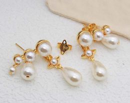 2024 Luxury quality charm drop earring with white shell beads in 18k gold plated have stamp PS3718B