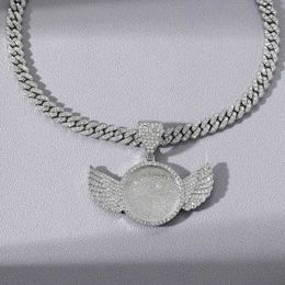 Pendant Necklaces Personalised mens photo necklace CZ angel wings Customised photo memory pendant chain 18 inches hip-hop Jewellery S2452206