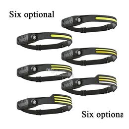 Headlamps Cob Led Headlamp Sensor Headlight Strong Light Sile Flashlight Usb Rechargeable Headlights For Outdoor Cam Fishing Head La Dhkv1