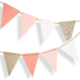 Party Decoration 10ft Vintage Pennant Banner Rose Gold Pink Decorations Paper Triangle Flags Bunting For Boho Baby Shower Girl Room Nursery