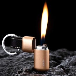 Lighters Mini grinding wheel butane inflatable open flame lamp creative metal portable keychain cigarette lamp tool and small gift Q240522