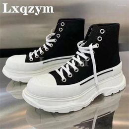Casual Shoes High Top Canvas Women Round Toe Lace Up Sneakers Thick Sole Flat Cozy Low Outdoor Running Couple Size 35-45