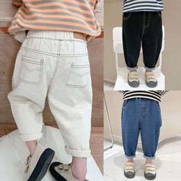 Baby Boy Girl Loose New Fashion Korean Style Casual Solid Color Jeans Spring Autumn Children's Denim Pants i 1-7 år L2405