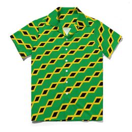 Men's Casual Shirts Jamaica Flag Green Beach Shirt Men Sport Fan Classic Hawaiian Short-Sleeve Street Style Graphic Plus Size Blouses