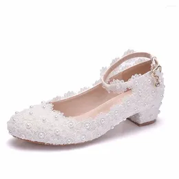 Casual Shoes Fashion High Heels Women White Pink Lace Wedding Footwear Sexy Bridal Party Pointed Toe Shallow Mouth Large