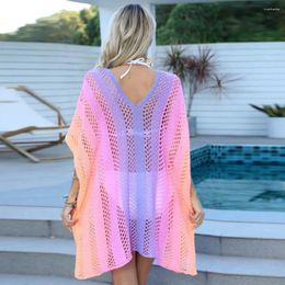 Women Summer Dress Beach Cover Up Women's Sexy Gradient Knit Bikini Coverup Hollow Out Swimwear