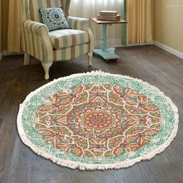Carpets Retro Carpet Living Room Coffee Table Floor Mat Household Tassel Printing Round Rugs For Bed