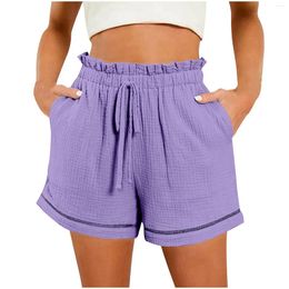 Women's Shorts Solid Wide Leg Loose High Waist Pocket Lightweight Slacks Stretch Streetwear Female Casual Trousers