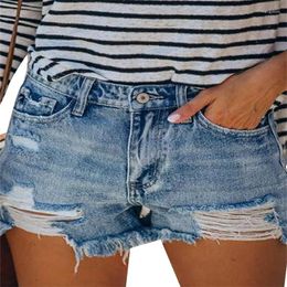 Women's Jeans Womens Denim Shorts Summer Lady Clothing High Waist Ripped Fringe Frayed Mini With Pockets