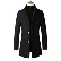 Mens Trench Coats Fashion Windbreaker Jacket Long Overcoat Men Plus Size 3Xl 4Xl Coat Stand Collar Slim Casual Black Wool Male Drop De Ot6Hz
