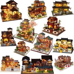Doll House Accessories Diy Wooden Dollhouse Miniature Building Kit With Furniture Chinese Villa Loft Casa Dollhouse Toys For Aldults Girl Brithday Gift Q240522