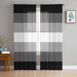 Curtain Black And White Gradient Stripes Sheer Curtains For Living Room Decoration Window Kitchen Tulle Voile Organza