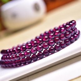 Link Bracelets 4.9MM Natural Purple Garnet Triple Circle Bracelet Fashion Energy Stone Reiki Healing Crystal Strand Fengshui Gift 1PCS