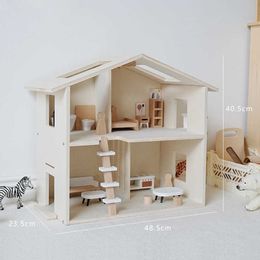 Doll House Accessories Cream ins wooden girls house doll house baby simulation villa little girls toy princess room Q240522