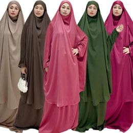 Ethnic Clothing 2PCS Eid Ramadan Prayer Garment Dress Muslim Women Khimar Abayas Islamic Niqab Burqa Overhead Skirt Set Robe Hijab Abaya