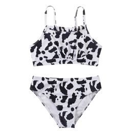 Two-Pieces Two-Pieces Girls high necked bikini two-piece swimsuit childrens denim printed childrens swimsuit 7-12 year old youth swimsuit childrens beach suit WX5.22