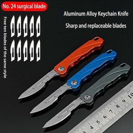 Camping Hunting Knives Portable titanium mini camping equipment unboxing mini knife keychain hanging detachable EDC surgical knife outdoor folding knife Q240522
