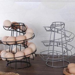 Kitchen Storage Creative Spiral Egg Dispenser Display Rolling Basket Metal Rack Container Skelter Cooking Tools Supplies