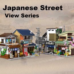 Blocks Cada LED City Japanese Street View Brick Shop Steam Bakery Art Building Block Summer Cafe Toys H240523