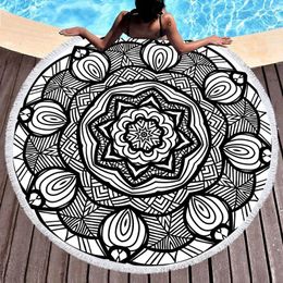 Towel Mandala Round Beach Black And White Pattern Oversized Anti-Sand Quick-Drying Blanket Bath Yoga Mat Picnic